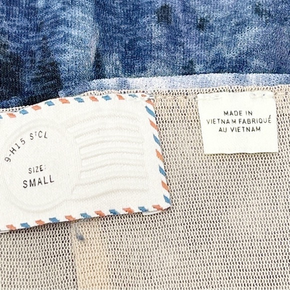 ANTHROPOLOGIE POSTMARK Women’s GATHERED MESH Peplum Top Purple Blue Watercolor S - Picture 5 of 7